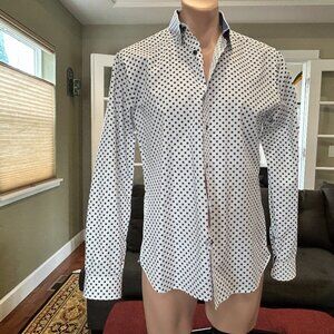 Express, men's dress shirt, M, white with blue and olive paisley dots